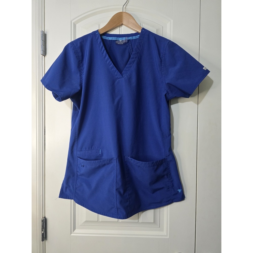 Med Couture 8579 Royal Blue V-Neck Scrub Top Womens Medium Performance Stretch